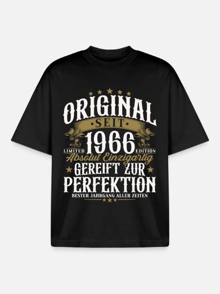Original 1966 Vintage Birthday Gift - Boxy Heavyweight Unisex Organic T-Shirt by Stanley/Stella - black