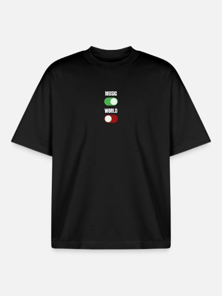 Music On World Off - T-shirt unisexe boxy épais biologique Stanley/Stella - noir