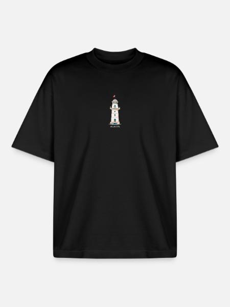 Alanya, Lighthouse Drawing, Turkey - Boxy Heavyweight Unisex Organic T-Shirt by Stanley/Stella - black