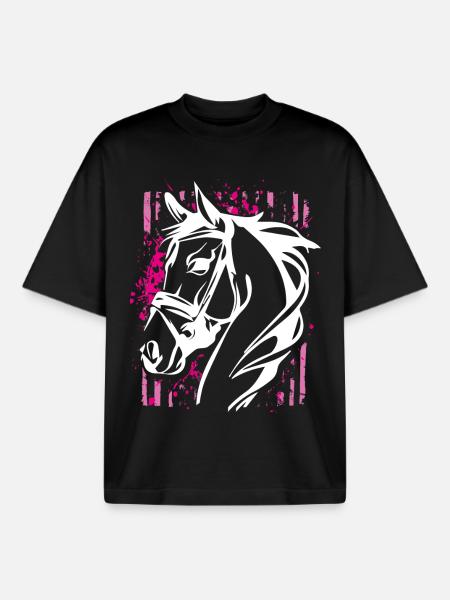 Graffiti-Stil Pferd mit Pinkem Farbsplash - Boxy Heavyweight Unisex Organic T-Shirt von Stanley/Stella - Schwarz