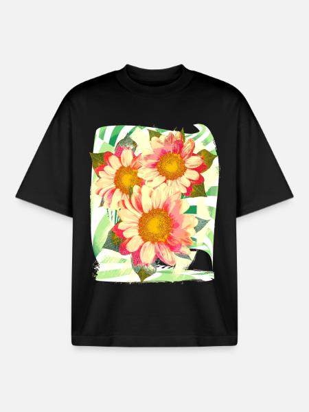 Fleur - T-shirt unisexe boxy épais biologique Stanley/Stella - noir