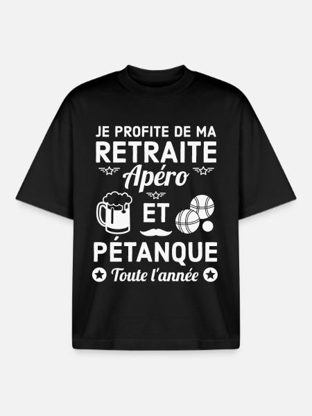 Retraite Apéro Pétanque Fun - T-shirt unisexe boxy épais biologique Stanley/Stella - noir