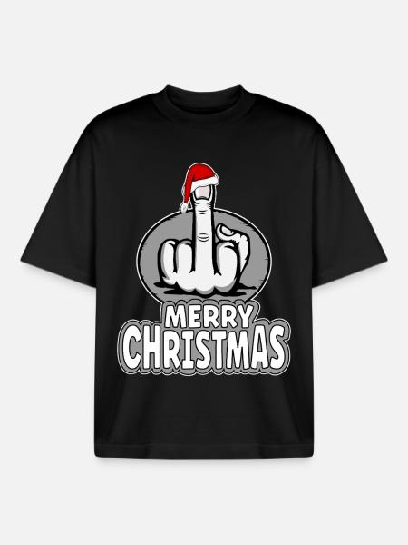 Merry Christmas Mittelfinger Stingerfinger Design - Boxy Heavyweight Unisex Organic T-Shirt von Stanley/Stella - Schwarz