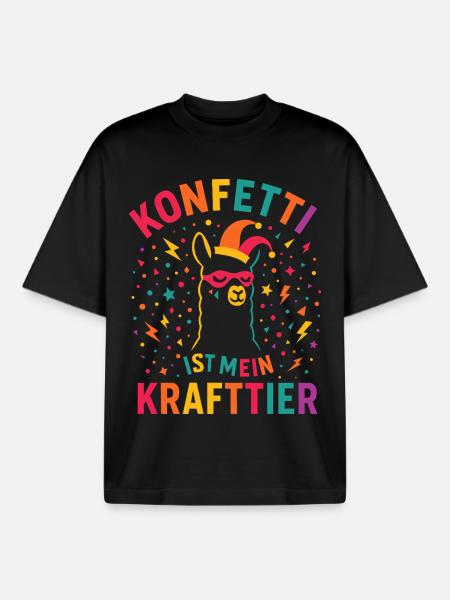 Carnival Confetti Alpaca with Fool's Cap - Boxy Heavyweight Unisex Organic T-Shirt by Stanley/Stella - black