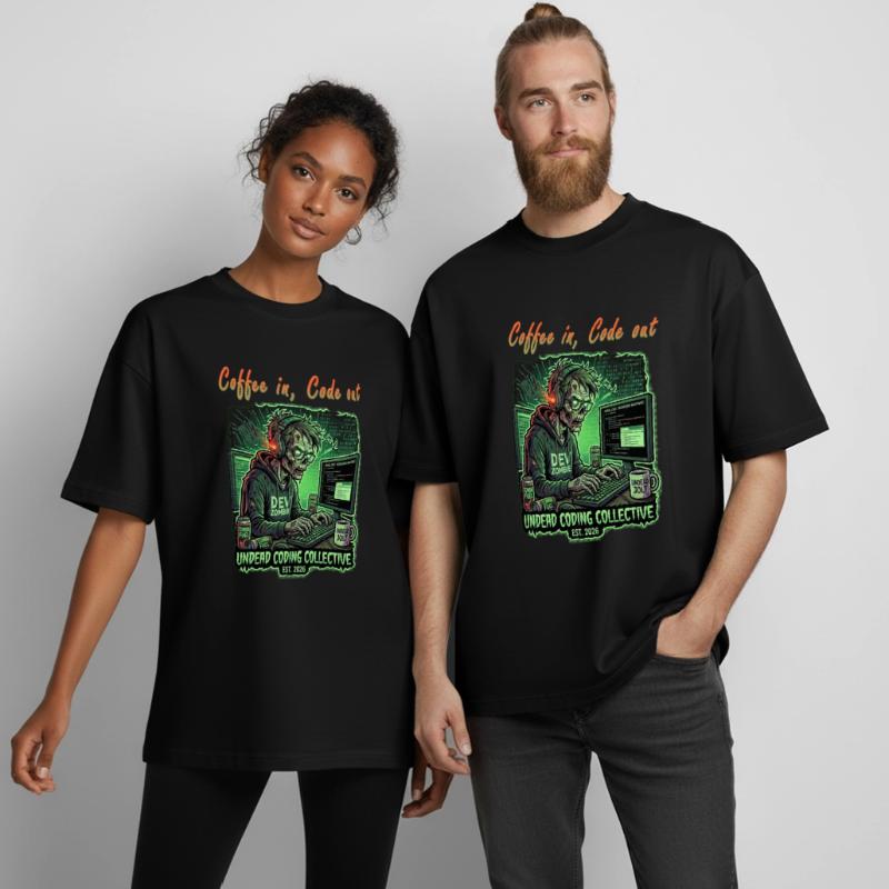 Programmeur zombie code de vie dans Code Out T-shirt unisexe boxy épais biologique Stanley/Stella
