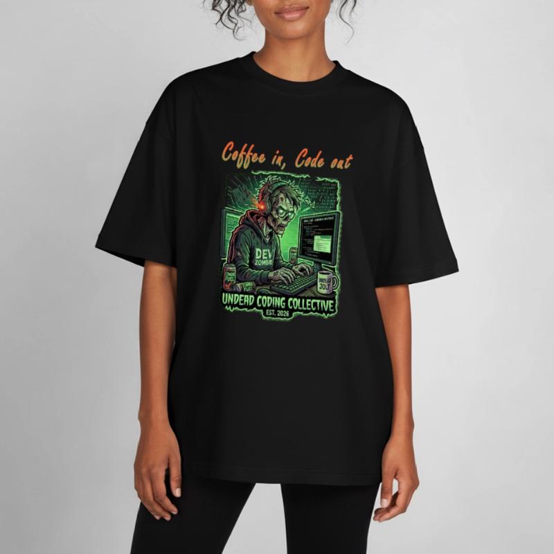 Programmeur zombie code de vie dans Code Out T-shirt unisexe boxy épais biologique Stanley/Stella