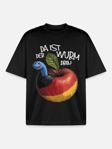 Wurm im Apfel mit Spruch - Boxy Heavyweight Unisex Organic T-Shirt von Stanley/Stella - Schwarz