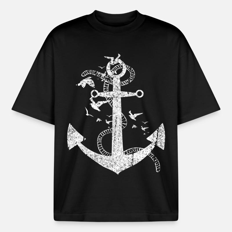 Conception maritime à ancre en difficulté - T-shirt unisexe boxy épais biologique Stanley/Stella - noir