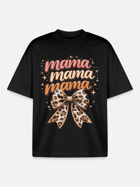 Mama Leopard Bow Retro Chic | Mama-Geschenk - Boxy Heavyweight Unisex Organic T-Shirt von Stanley/Stella - Schwarz