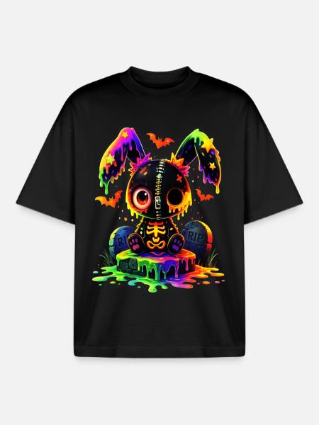 Kawaii Gothic Rabbit - Boxy Heavyweight Unisex Organic T-Shirt by Stanley/Stella - black