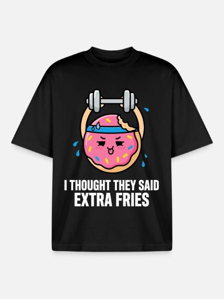 Donut exercising with dumbbell - Boxy Heavyweight Unisex Organic T-Shirt by Stanley/Stella - black