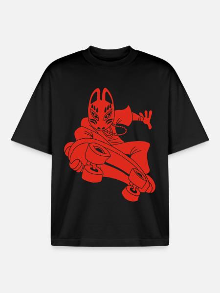 Strange red fox on skateboarding - Boxy Heavyweight Unisex Organic T-Shirt by Stanley/Stella - black