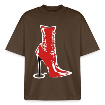 Stiefel der Herrin - Boxy Heavyweight Unisex Organic T-Shirt von Stanley/Stella - Dunkelbraun - Vorne - AI Model Male 185 light (185cm) & AI Model Female 172 dark (172cm)