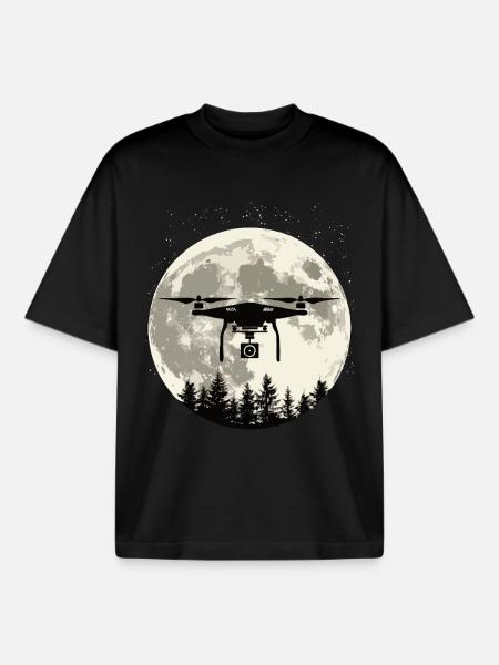 Drone Full Moon - Boxy Heavyweight Unisex Organic T-Shirt by Stanley/Stella - black
