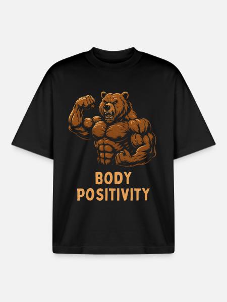 Strong Bear Body Positivity - Boxy Heavyweight Unisex Organic T-Shirt by Stanley/Stella - black