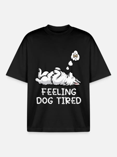 Feeling Dog Tired White Shepherd Dog - Boxy Heavyweight Unisex Organic T-Shirt by Stanley/Stella - black