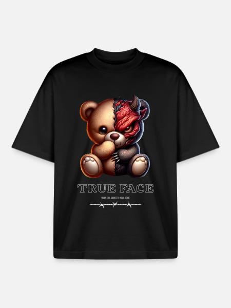 Doppelgesicht Bär: süß trifft Dämonisch - Boxy Heavyweight Unisex Organic T-Shirt von Stanley/Stella - Schwarz
