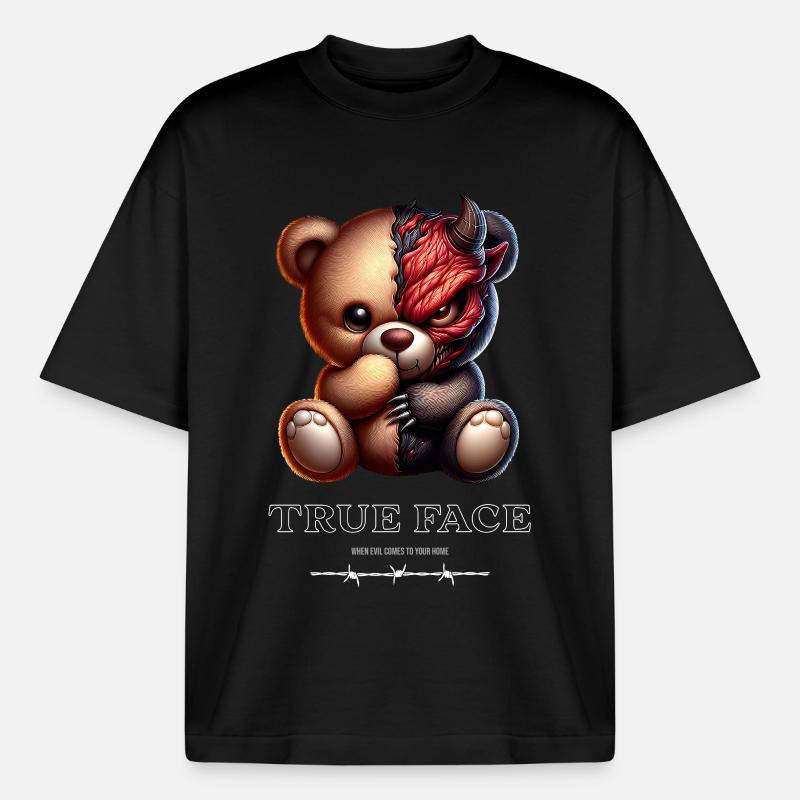 Doppelgesicht Bär: süß trifft Dämonisch - Boxy Heavyweight Unisex Organic T-Shirt von Stanley/Stella - Schwarz