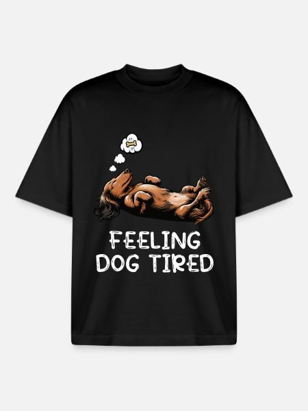 Se sentir fatigué par chien Teckel - T-shirt unisexe boxy épais biologique Stanley/Stella - noir