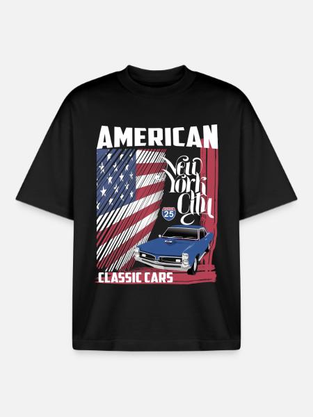 Amerikanske klassiske biler - Stanley/Stella unisex boxy heavyweight T-shirt økologisk - sort