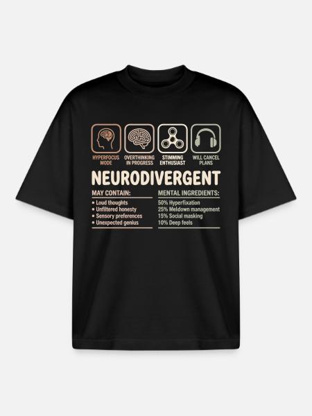 Neurodivergent Facts Neurodiversity Design - Boxy Heavyweight Unisex Organic T-Shirt by Stanley/Stella - black