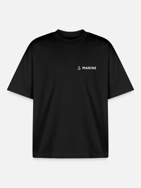 White Navy Ink – Marine Style - Boxy Heavyweight Unisex Organic T-Shirt by Stanley/Stella - black