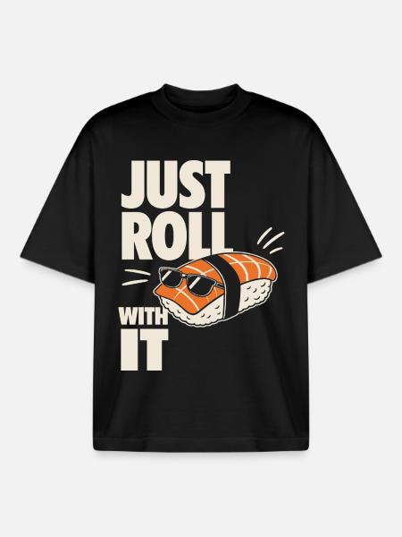 Just Roll With It Sushi Motif - Boxy Heavyweight Unisex Organic T-Shirt by Stanley/Stella - black