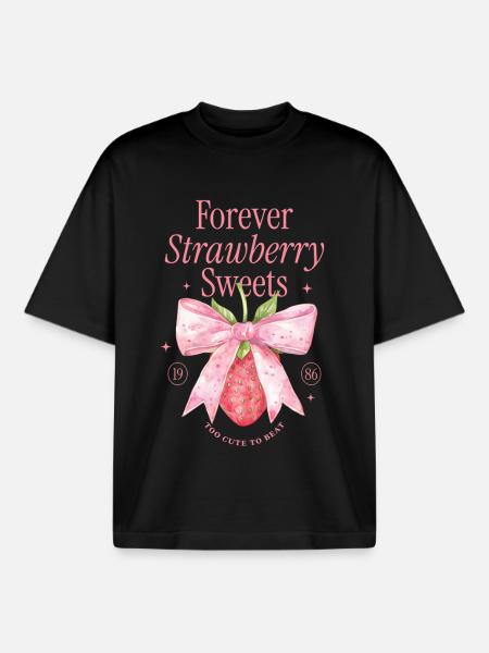 Coquette Bow fraise millésime - T-shirt unisexe boxy épais biologique Stanley/Stella - noir