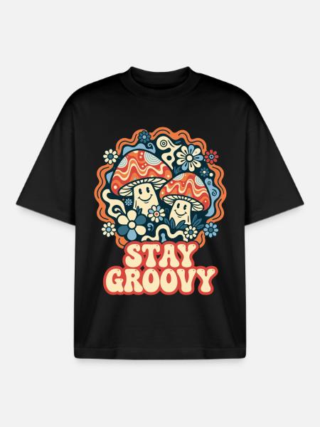 Stay Groovy Retro Pilze - Boxy Heavyweight Unisex Organic T-Shirt von Stanley/Stella - Schwarz