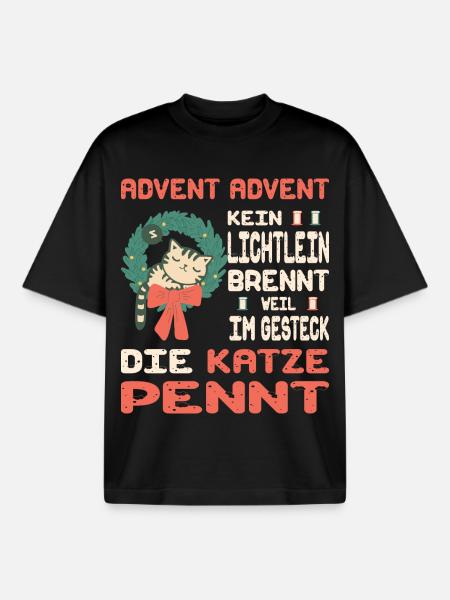 Temps de l’Avent avec chat - T-shirt unisexe boxy épais biologique Stanley/Stella - noir
