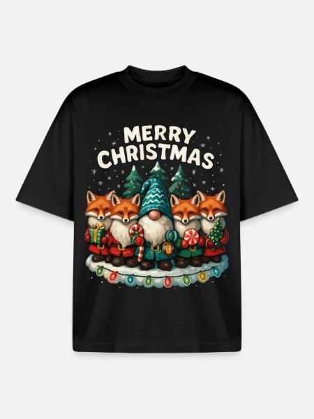 Funny Red Fox Christmas Gift Cute - Boxy Heavyweight Unisex Organic T-Shirt by Stanley/Stella - black