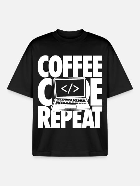 Coffee Code Repeat Programmer - Boxy Heavyweight Unisex Organic T-Shirt by Stanley/Stella - black
