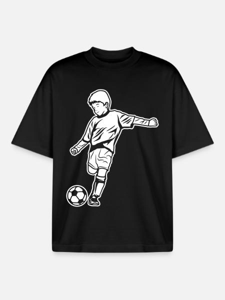 Soccer Boy Drawing - Boxy Heavyweight Unisex Organic T-Shirt by Stanley/Stella - black