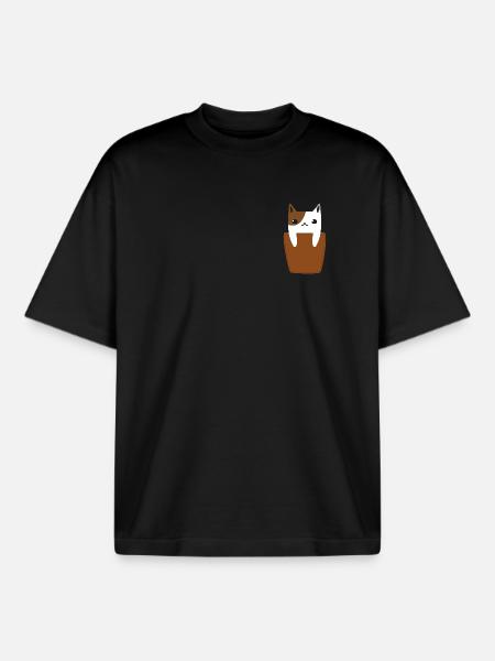 Chest pocket with cat - Boxy Heavyweight Unisex Organic T-Shirt by Stanley/Stella - black