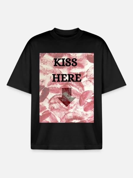 T-SHIRT KISS HERE - Boxy Heavyweight Unisex Organic T-Shirt von Stanley/Stella - Schwarz