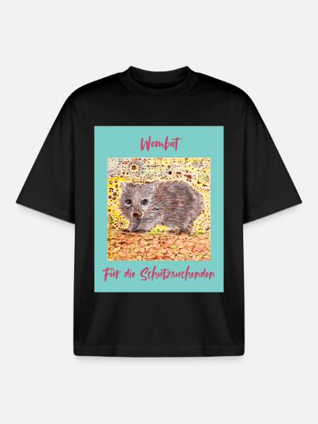 Wombat Shelter Seeker Illustration - Boxy Heavyweight Unisex Organic T-Shirt by Stanley/Stella - black