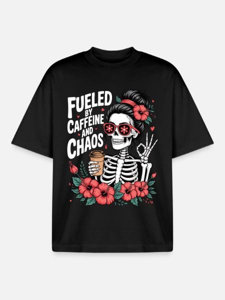Mutter Koffein Mutter Skelett Kaffee - Boxy Heavyweight Unisex Organic T-Shirt von Stanley/Stella - Schwarz