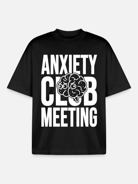 Anxiety Club Meeting with Brain - Boxy Heavyweight Unisex Organic T-Shirt by Stanley/Stella - black