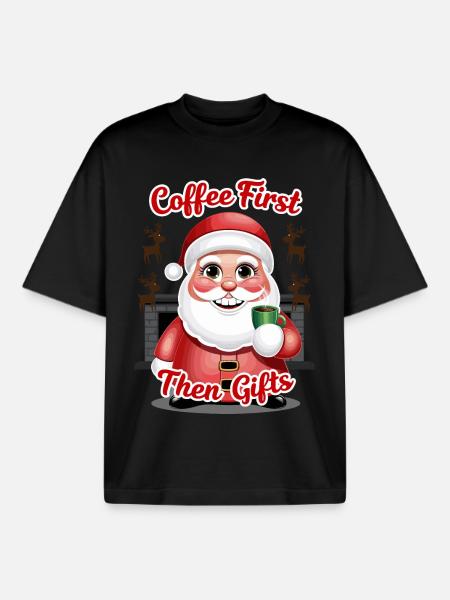 Santa Claus with coffee - Boxy Heavyweight Unisex Organic T-Shirt by Stanley/Stella - black