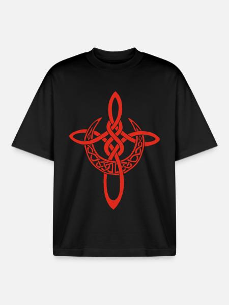 Red Lunar Cross - Boxy Heavyweight Unisex Organic T-Shirt by Stanley/Stella - black