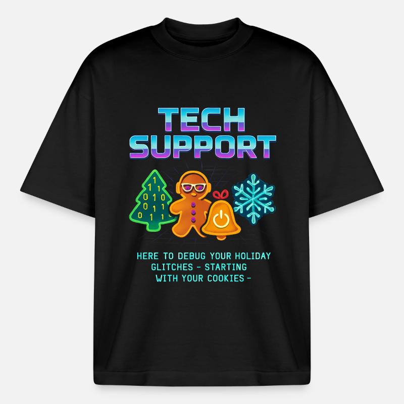 Funny Technical Support Debug Christmas - Boxy Heavyweight Unisex Organic T-Shirt by Stanley/Stella - black