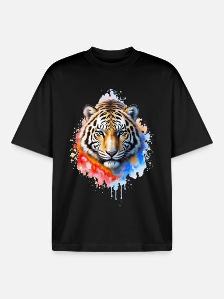 Wasserfarbener Tigerporträt - Boxy Heavyweight Unisex Organic T-Shirt von Stanley/Stella - Schwarz