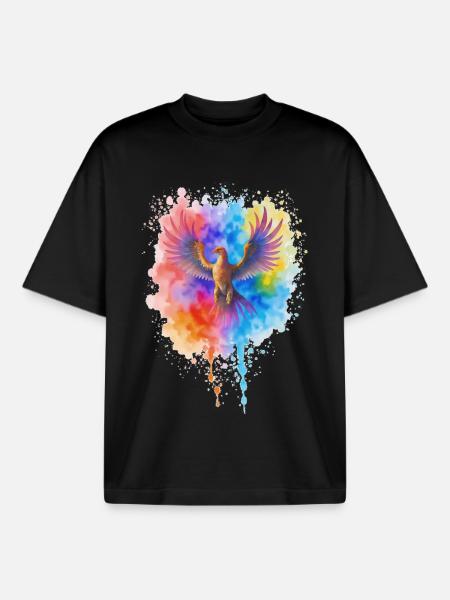 Phénix aquarelle précipité - T-shirt unisexe boxy épais biologique Stanley/Stella - noir