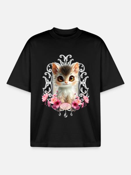 Lovely and fluffy kitten - Boxy Heavyweight Unisex Organic T-Shirt by Stanley/Stella - black