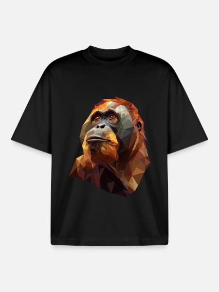 Geometric Orangutan Head - Boxy Heavyweight Unisex Organic T-Shirt by Stanley/Stella - black