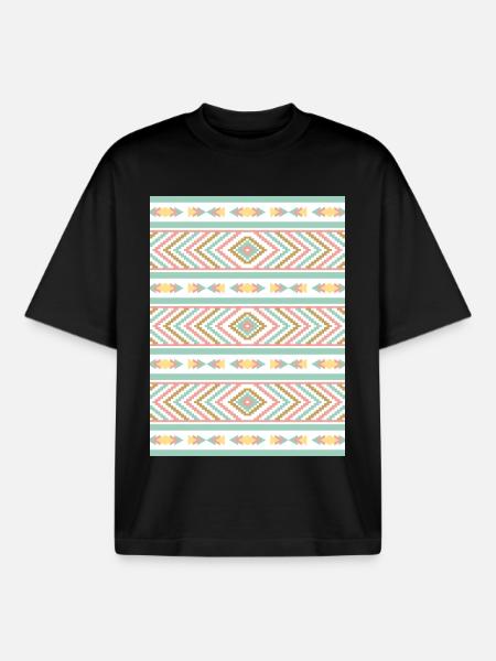 Stylish Boho Vibe Tribal Pastel Geometry - Boxy Heavyweight Unisex Organic T-Shirt by Stanley/Stella - black
