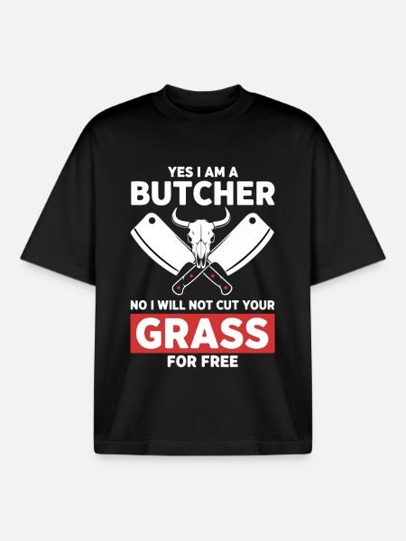 Humor-Schlächter schneidet kein Gras - Boxy Heavyweight Unisex Organic T-Shirt von Stanley/Stella - Schwarz