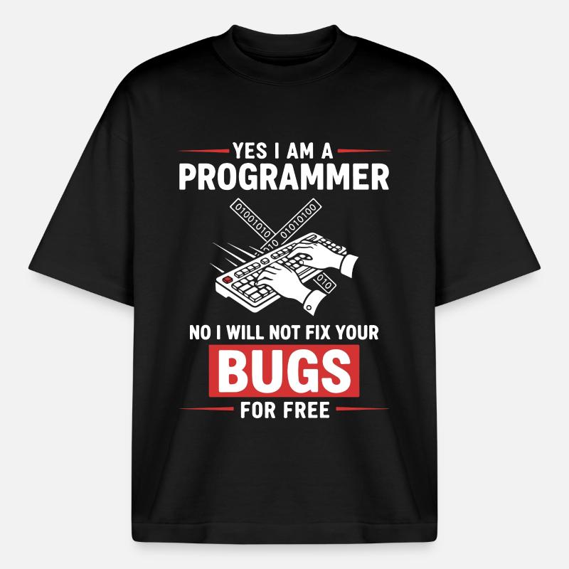 Humour Programmeur Fixe Pas Bugs - T-shirt unisexe boxy épais biologique Stanley/Stella - noir