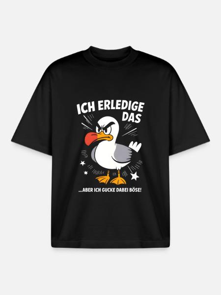 Möwe Seevogel Nen scheiss muss ich - Boxy Heavyweight Unisex Organic T-Shirt von Stanley/Stella - Schwarz