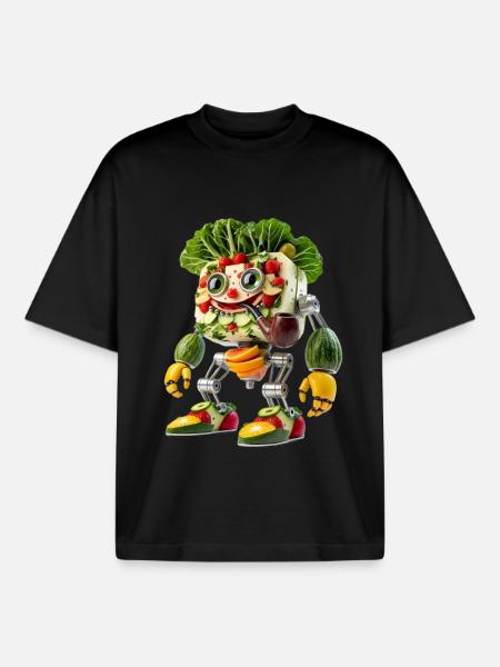 Vegetable Fruit Robot - Boxy Heavyweight Unisex Organic T-Shirt by Stanley/Stella - black